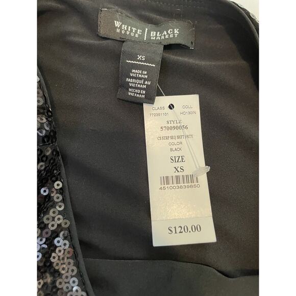 NWT $120 White House Black Market Size XS Black Sequin Striped Sleeveless Dress - Picture 5 of 6